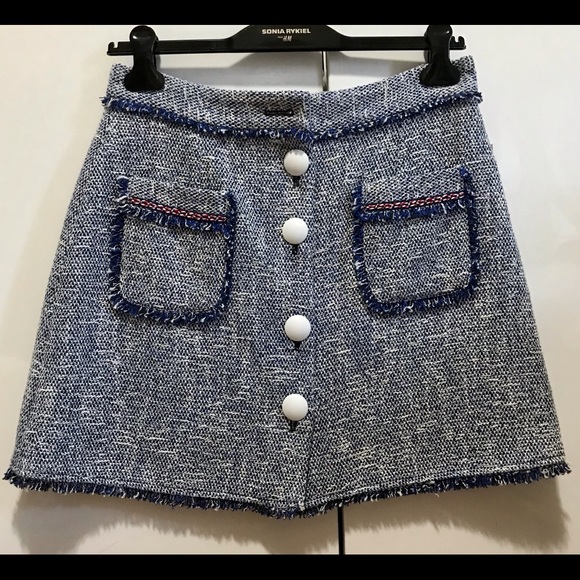 New + Tag ~ Zara Blue Tweed Fringe Skirt (M-L) - Picture 3 of 7
